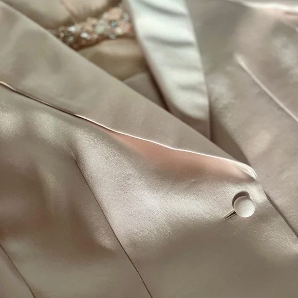 Teri Jon by Rickie Freeman Blush Pink Cocktail Formal Satin 2-Piece Suit 12 - Picture 11 of 13